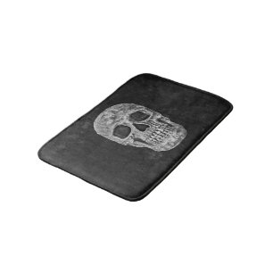 Skull Gothic Old Grunge Black And White Texture Bath Mat