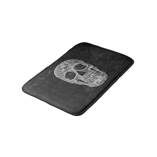 Skull Gothic Old Grunge Black And White Texture Bath Mat (Angled)