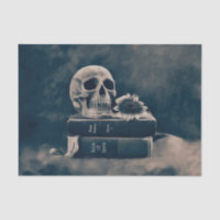 Skull Gothic Vintage Old Books Cyanotype Sunflower