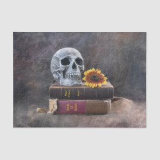 Skull Gothic Vintage Old Books Yellow Sunflower Tissue Paper