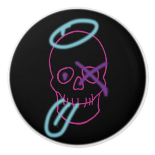Skull graffiti - Pink, Purple, Blue and Black Ceramic Knob