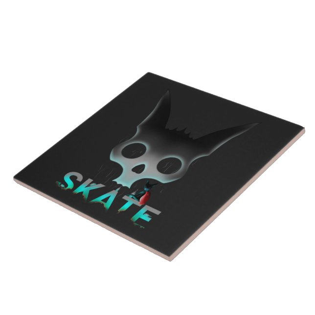Skull Graffiti Skater Cat Tile (Side)