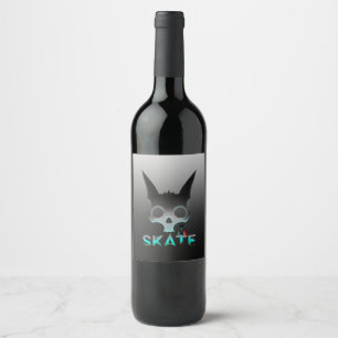 Skull Graffiti Skater Cat Wine Label
