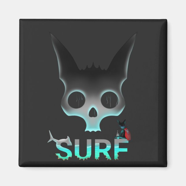 Skull Graffiti Surf Cat Magnet (Front)