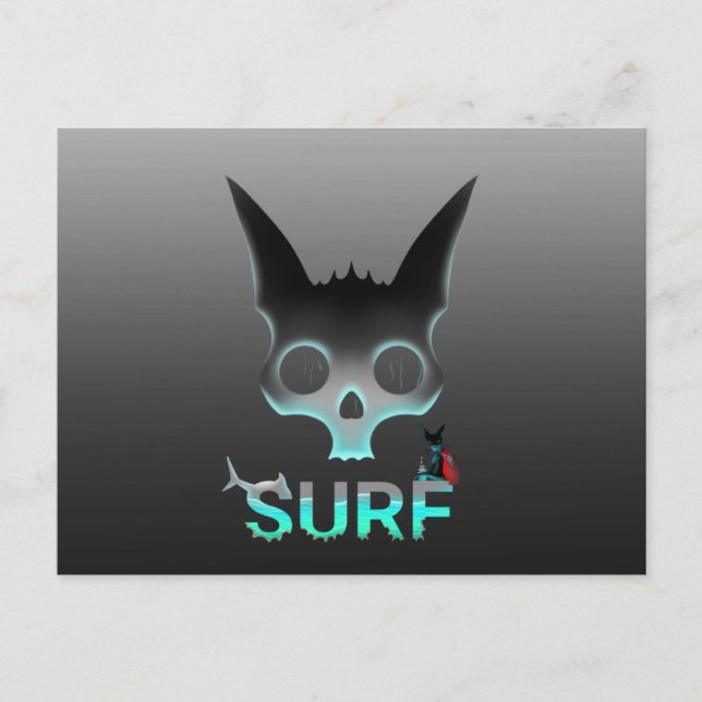 Skull Graffiti Surf Cat Postcard (Front)