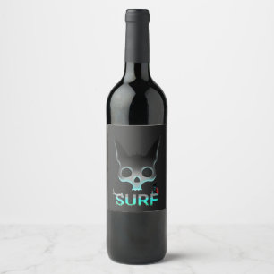 Skull Graffiti Surf Cat Wine Label