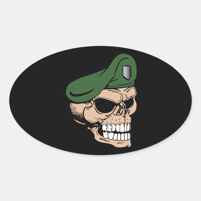 Skull Green Beret Oval Sticker (Front)