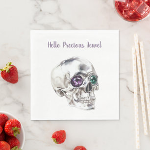 Skull Green Purple Jewels Napkin