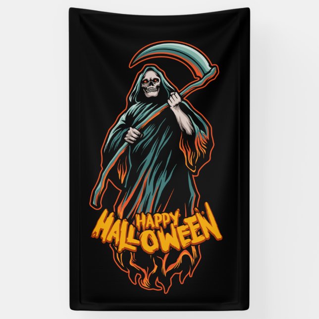 Skull Grim Reaper Halloween  Banner (Vertical)