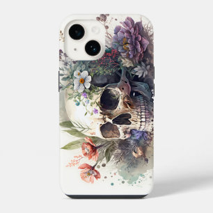 Skull Grunge Aesthetic Floral Watercolor Artwork iPhone 14 Case