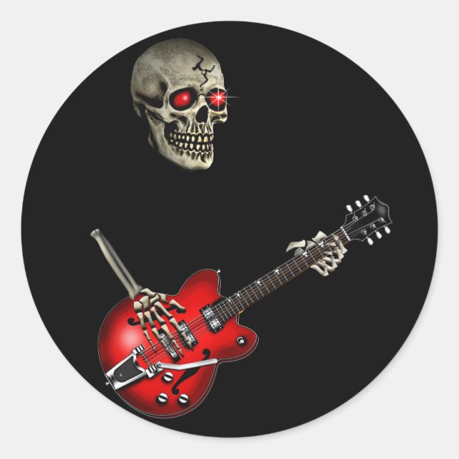 Skull Guitar Player Classic Round Sticker (Front)
