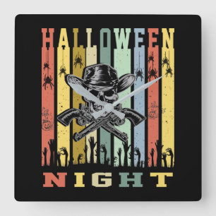 Skull Gun, Halloween Night Square Wall Clock