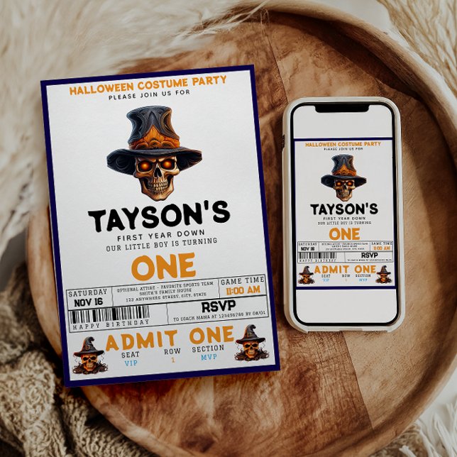 Skull Halloween 1st birthday Costume Party  Invitation (Creator Uploaded)