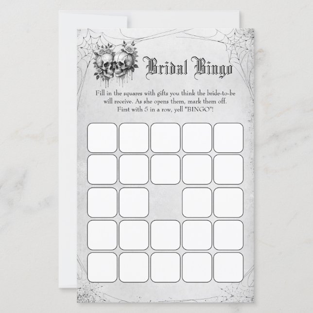 Skull Halloween Bridal Shower Bingo Game (Front)
