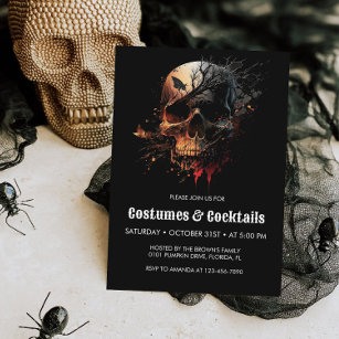 Skull Halloween Cocktails & Costumes Party Invitation
