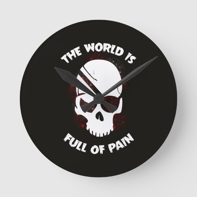 Skull Halloween Dark Black Scary Round Clock (Front)