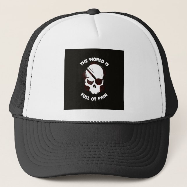Skull Halloween Dark Black Scary Trucker Hat (Front)