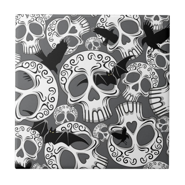 Skull Halloween Decorative Calaveras Ceramic Tile (Front)