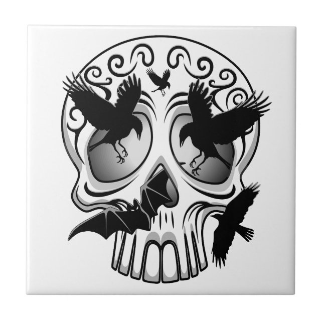 Skull Halloween Decorative Calaveras Ceramic Tile (Front)