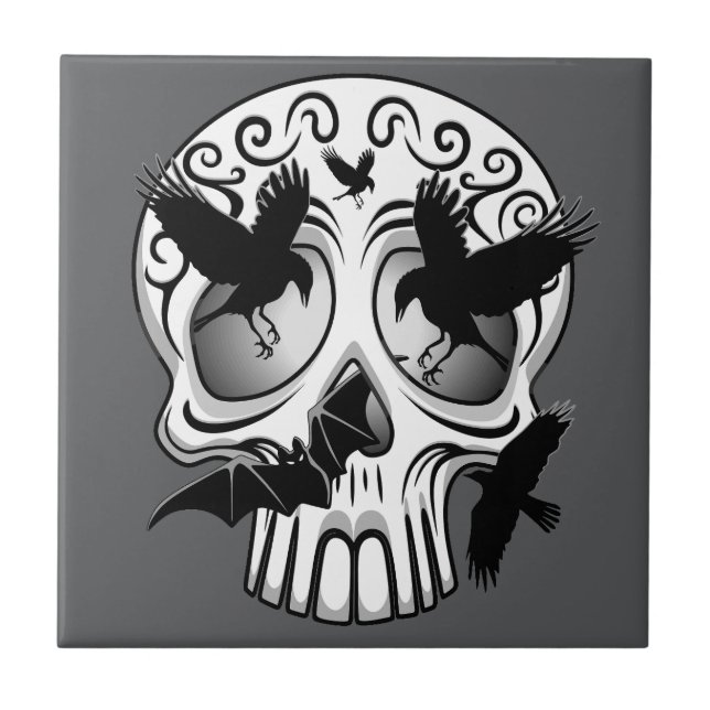 Skull Halloween Decorative Calaveras Ceramic Tile (Front)