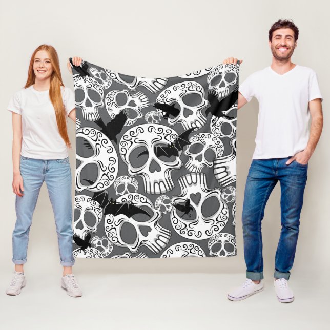 Skull Halloween Decorative Calaveras Fleece Blanket (In Situ)