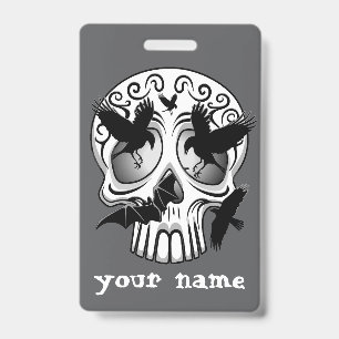 Skull Halloween Decorative Calaveras ID Badge