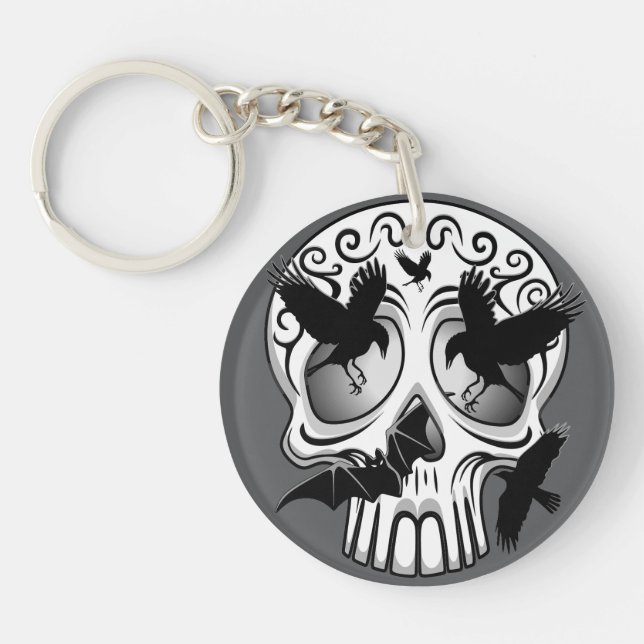 Skull Halloween Decorative Calaveras Key Ring (Front)