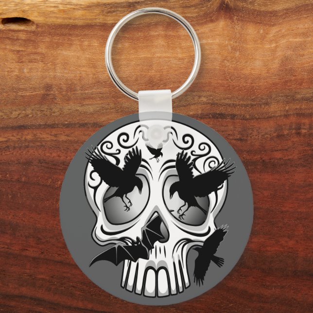 Skull Halloween Decorative Calaveras Key Ring (Front)