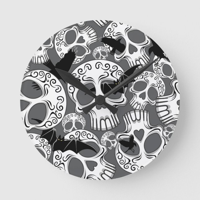 Skull Halloween Decorative Calaveras Round Clock (Front)