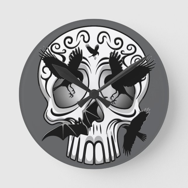 Skull Halloween Decorative Calaveras Round Clock (Front)