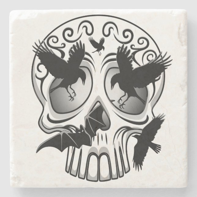 Skull Halloween Decorative Calaveras Stone Coaster (Front)
