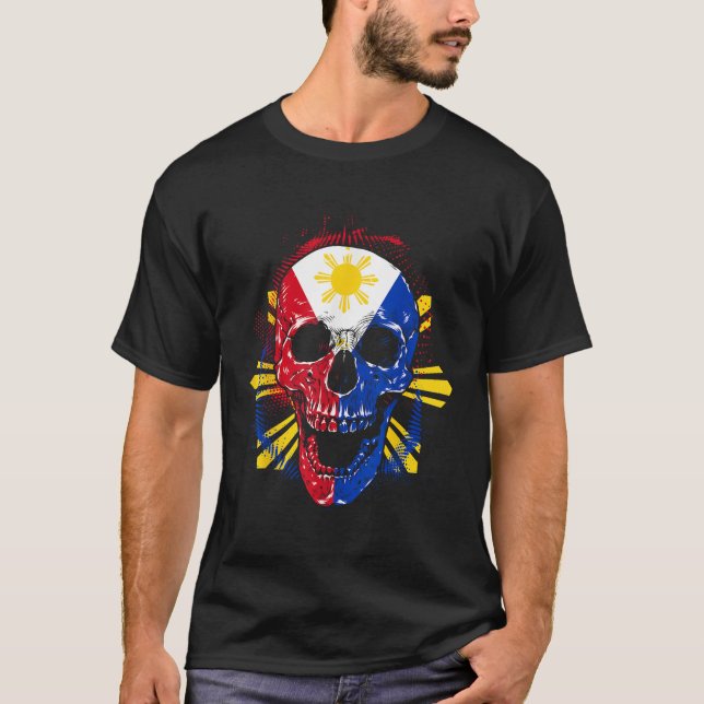 Skull Halloween Flag Bones Filipino Pinoy Philippi T-Shirt (Front)