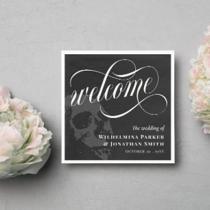 Skull Halloween Goth Wedding Welcome Napkin
