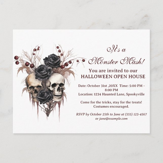 Skull Halloween Open House Invitation Postcard (Front)