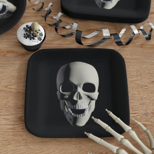 Skull Halloween Party Black Square Paper Plates