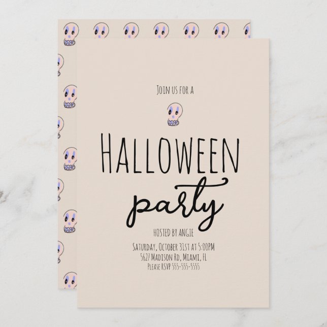 Skull Halloween Party Vintage Doodle   Invitation (Front/Back)