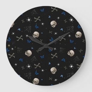 Skull Halloween Seamless Pattern  Large Clock
