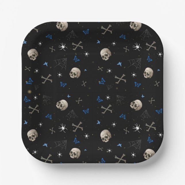 Skull Halloween Seamless Pattern  Paper Plate (Front)