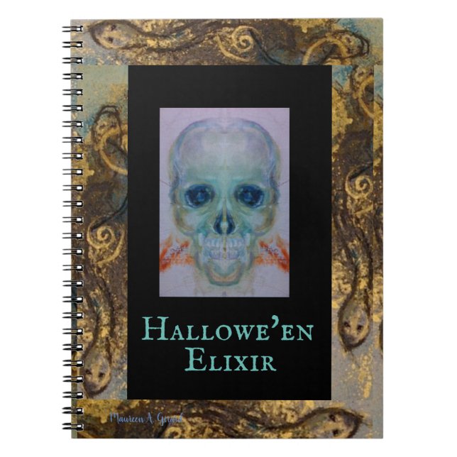 Skull Halloween Snakes Maureen Girard Haunted Notebook (Front)