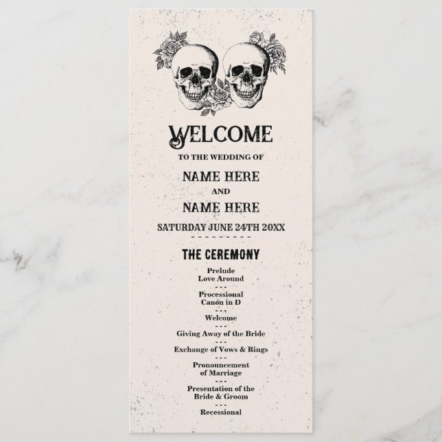 Skull Halloween Welcome Menu Wedding Ceremony (Front)