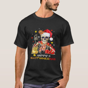 Skull Happy Hallothanksmas Halloween Thanksgiving T-Shirt