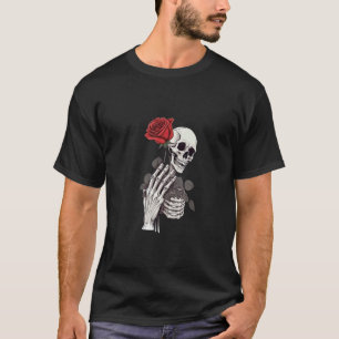 Skull Head And Skeleton Hand Holding Rose T-Shirt