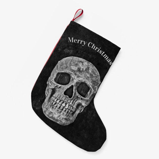 Skull Head Black And White Gothic Christmas Small Christmas Stocking (Front (Hanging))