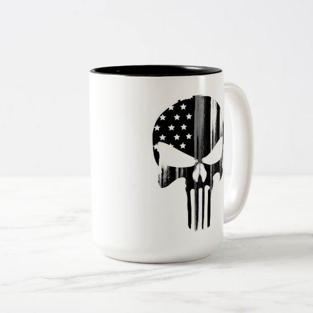SKULL Head Corrections Officer Flag Two-Tone Coffe Coffee Mug (Front Right)