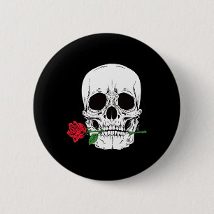 Skull Head Face Red Rose Rock N Roll Cool Skeleton 6 Cm Round Badge
