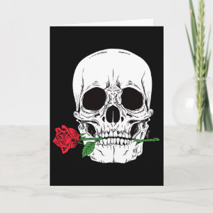 Skull Head Face Red Rose Rock N Roll Cool Skeleton Card