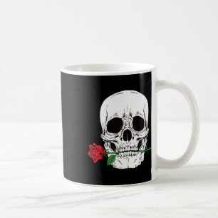 Skull Head Face Red Rose Rock N Roll Cool Skeleton Coffee Mug
