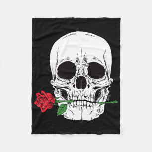 Skull Head Face Red Rose Rock N Roll Cool Skeleton Fleece Blanket
