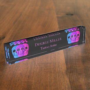 Skull Head Funny Colourful Gothic Black Pop Art Nameplate