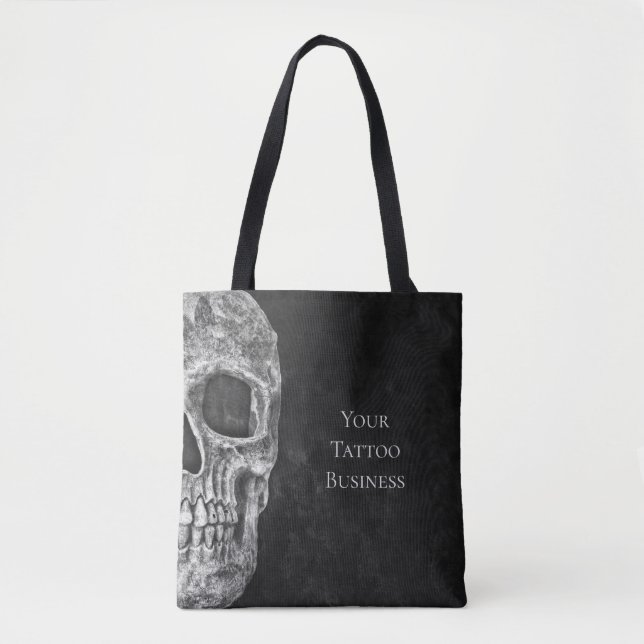 Skull Head Gothic Black And White Tattoo Shop Tote Bag (Front)